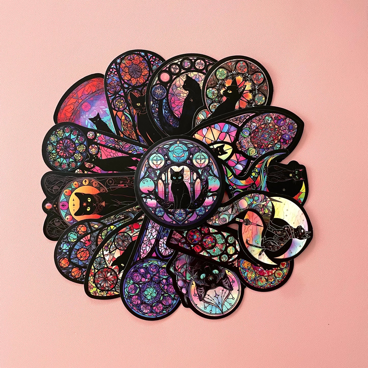 Stained Glass Black Cat Stickers | Bundle of 15pcs