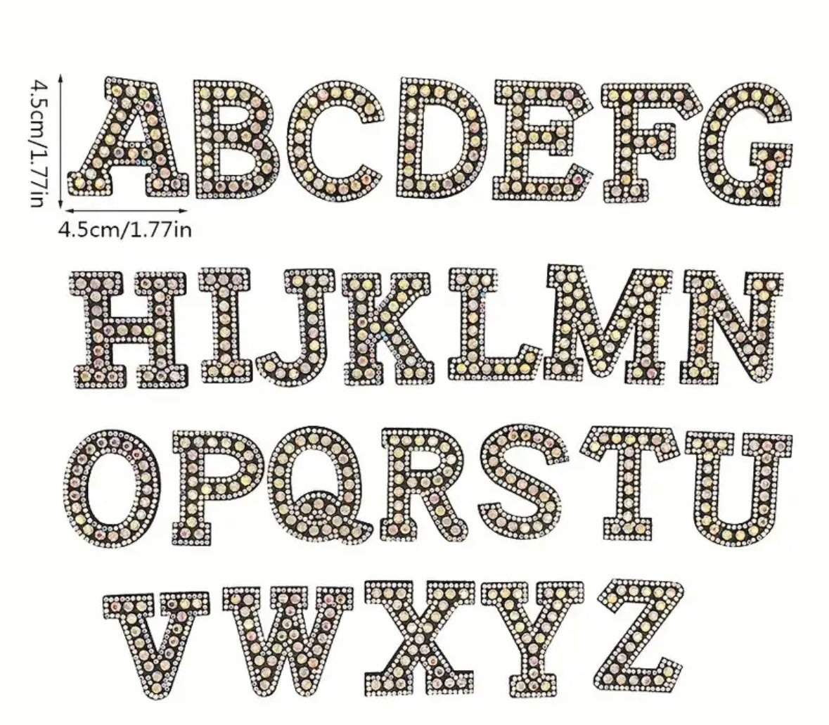 Alphabet Rhinestone Iron/Sew On Patches | A to Z