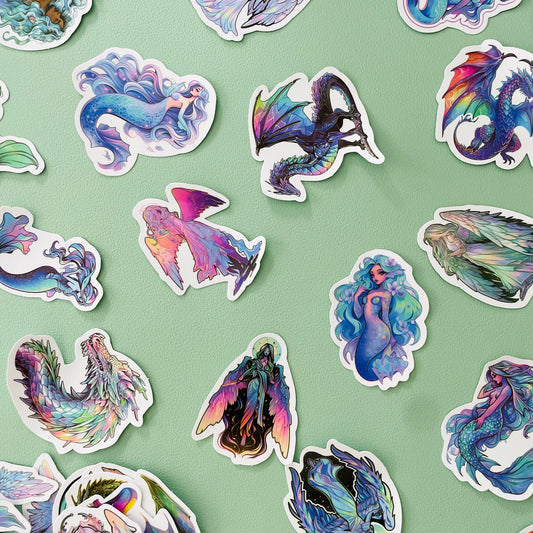 Mythical Mermaids & Dragon Stickers | Bundle of 15pcs