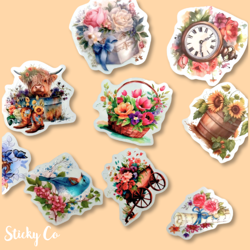 Country Chic Transparent Stickers| 5 Pack Random Designs