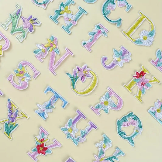 Floral Alphabet Iron-On Patches | A to Z Embroidered Letters