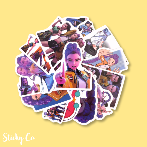 K-pop inspired character stickers pack with bold, colourful designs featuring anime-style streetwear characters.