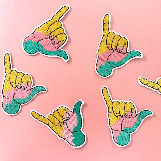 Rock on, Shaka iron on clothing patch: