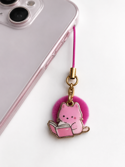 Bookish Cat Phone Charm | Cute Reading Kitty Bag & Phone Accessory