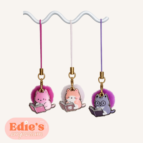 Bookish Cat Phone Charm | Cute Reading Kitty Bag & Phone Accessory