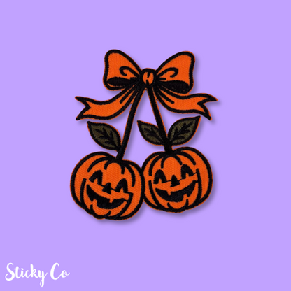 Halloween Pumpkin Bow Iron On Patch – 7.5cm