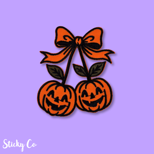 Halloween Pumpkin Bow Iron On Patch – 7.5cm