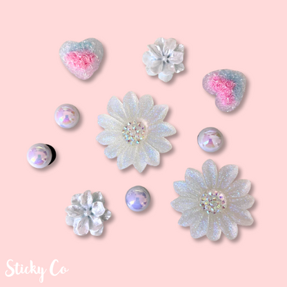 Iridescent Flowers & Hearts | Shoe Charms