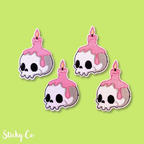 Skull Candle Iron On Patch – 7cm