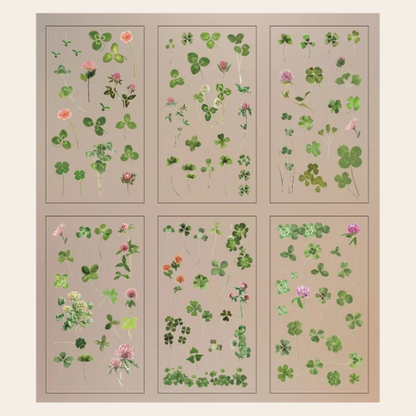 Set of six panels with floral pattern stickers on a beige background