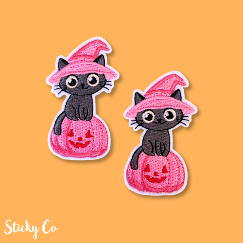Witchy Cat on Pumpkin Patch – Spooky Sweet Iron-On patch